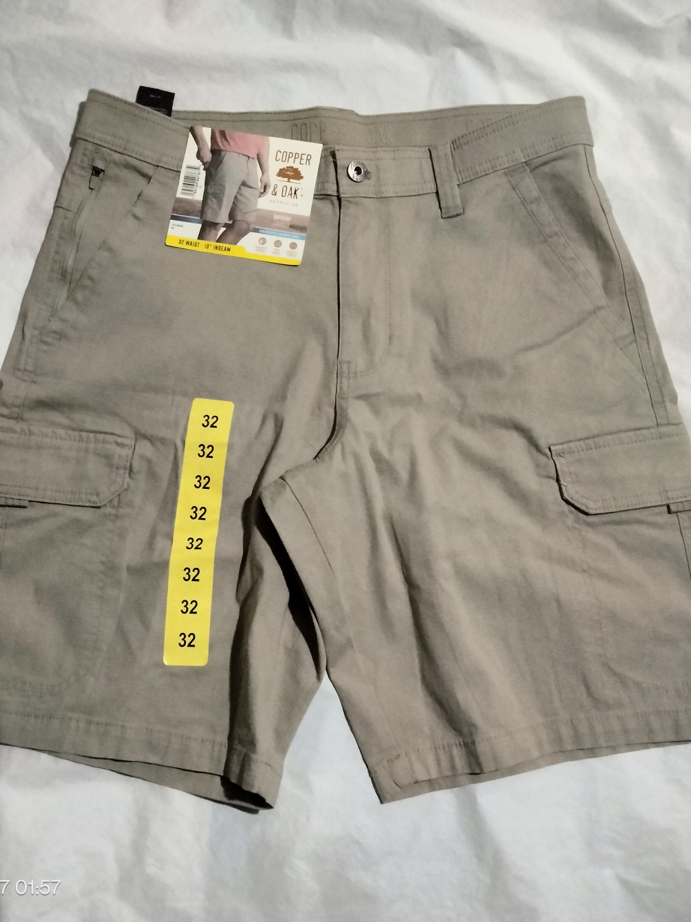 Copper & Oak Men's Ripstop Cargo Shorts Size 32 Khaki Tan Flex Waist NWT